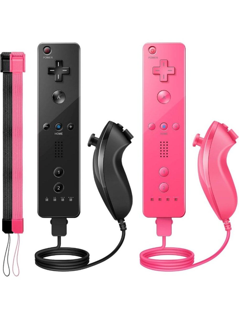 Wii Remote Controller & Nunchuck Set with Silicone Case & Wrist Strap - 2 Pack